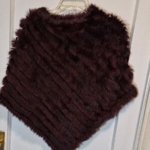 Elegant Burgundy Faux Fur Poncho